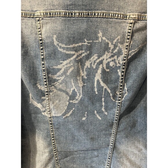 Lularoe Denim Jacket Womens Small Jaxon Blue Jeans Magical Unicorn mystical New - Picture 2 of 10